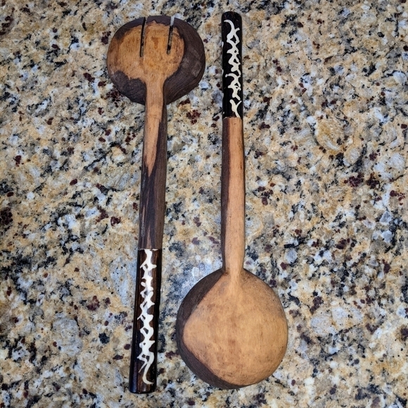 African Teak Salad Serving Spoons from Kenya - Picture 4 of 8